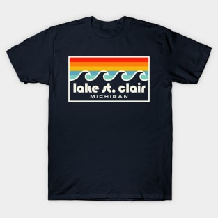 Lake St. Clair Fishing Michigan Retro Vintage Waves T-Shirt